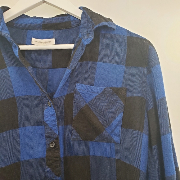 Anthropologie Beachlunchlounge Blue Flannel Button Up Shirt - Picture 2 of 6
